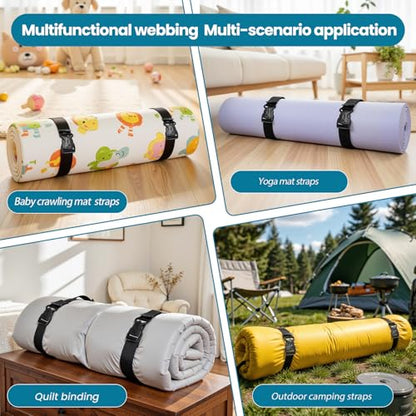 Multifunctional Floating Mat Straps with Quick - Release Buckles, Reusable Securing Straps with Hook - Attach Eyelets & Comfortable Carry Loops for Baby Crawling Mat, Yoga, Camping
