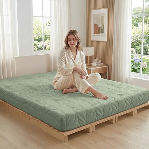 ZonLi Japanese Floor Mattress Futon Mattress Queen Size 6 Inch Thick - color: Green, size: Queen (80"L x 60"W x 6"Th)