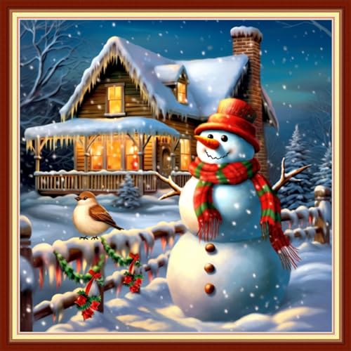 Artvxeay Cross Stitch Kits Stamped Full Range of Embroidery Starter Kits for Beginners Adults DIY 11CT Pre Printed Cross Stitch Kits - (Snowman and Snowy Scenery 18x18 inch) - color: ColorArt40