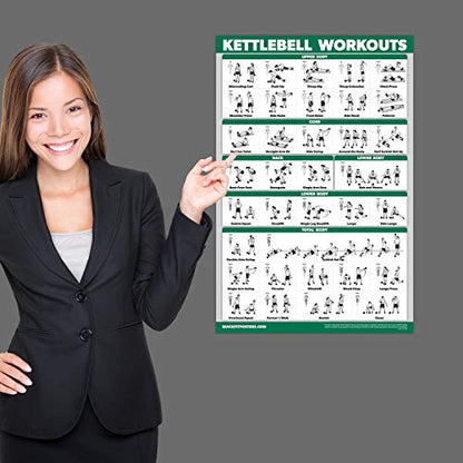 10 Pack - Exercise Workout Poster Set - Cable Machine, Dumbbell, Suspension, Kettlebell, Resistance Bands, Stretching, Bodyweight, Barbell, Yoga Poses, Exercise Ball (LAMINATED, 18" x 24")