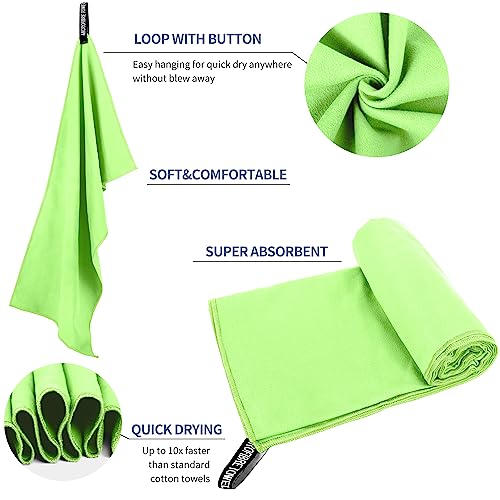 Microfiber Travel Towel, Quick Dry Camping & Gym Towel. Compact - color: Green, size: S:16"×32"