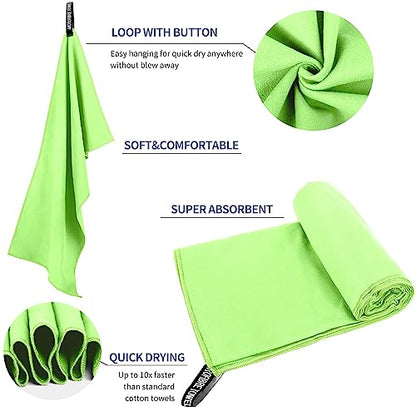 Microfiber Travel Towel, Quick Dry Camping & Gym Towel. Compact - color: Green, size: S:16"×32"