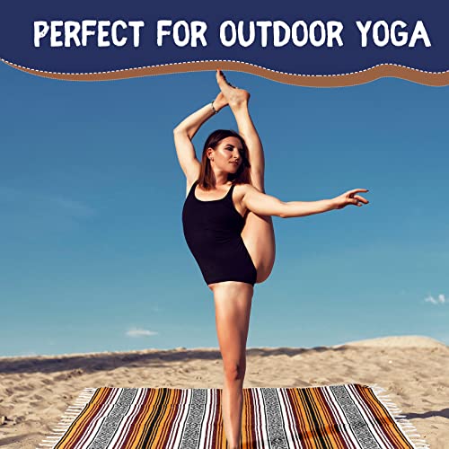 6 Pcs Mexican Blankets Bulk Yoga Authentic Throw Mexican Serape Blanket Large Colorful Striped Falsa with Fringed for Outdoor Camping Beach Picnic Home Decor (Orange Green) - color: Multicolor