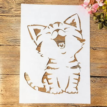 TIAMECH A4 Reusable Little Cat Stencil for Painting | Cute Meow Kitten Layering Template, DIY Wall Art, Wood Furniture, Scrapbook & Crafts (8.3x11.7inch) - style: Cute Meow Cat