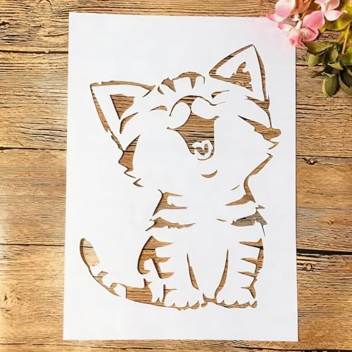 TIAMECH A4 Reusable Little Cat Stencil for Painting | Cute Meow Kitten Layering Template, DIY Wall Art, Wood Furniture, Scrapbook & Crafts (8.3x11.7inch) - style: Cute Meow Cat
