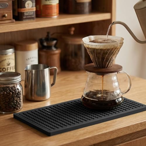 ZJWZLG Bar Mat 5.9"x11.8"(2Pcs) Non-Slip Rubber Bar Mat, Spill Proof & Flat Design,Easy to Clean Textured Surface for Home Bar,Coffee Station, Bartending - Protects Countertops & Glassware (Black). - color: Black, size: 6" x 12"