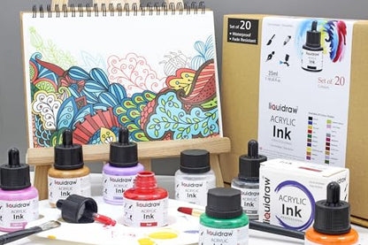 Liquidraw Acrylic Drawing Ink - 20 Assorted Colours | 35 ml Bottles with Ink Dropper | Suitable for Painting, Art Drawing & Design | for Professionals, Artists, Students & Hobbyists | Waterproof - style: Set of 20 (Assorted Colours)