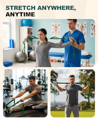 Trideer Non-Elastic Stretching Strap with Loops for Physical Therapy & Rehab, Knee Hip Leg ROM Post-Surgery, Yoga Strap for Stretching, Leg Lifter Strap Mobility Aid, Hamstring Calf Back - color: Hunter Green/75"x1"