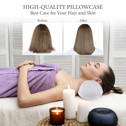 2 Packs Round Neck Pillow Case Covers, 16x5.9inch Cervical Neck Roll Pillow Cover Soft Round Pillow Covers with Zipper Bolster Pillowcases Silk Pillow Case Covers for Hair & Skin(Only Case)