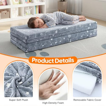 MeMoreCool Kids Floor Mattress, 48x72 Inch Foldable Play Mat, Grey Dinosaur - color: Grey Dinosaur