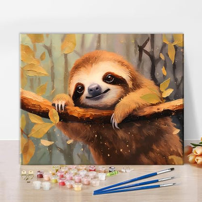 TUMOVO DIY Cute Sloth Paint by Numbers for Adults & Kids - Abstract Animal Wall Art - 16x20 inch Canvas - color: Artwork-06