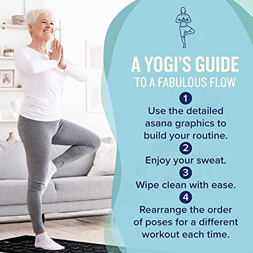 NewMe Fitness Yoga Mat for Women and Men - Large, 5mm Thick, 68 Inch Long, Non Slip Exercise Mats w/ 70 Printed Yoga Poses for Pilates, Workout and Stretching - Home and Gym Essentials - color: Black