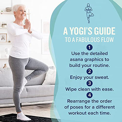 NewMe Fitness Yoga Mat for Women and Men - Large, 5mm Thick, 68 Inch Long, Non Slip Exercise Mats w/ 70 Printed Yoga Poses for Pilates, Workout and Stretching - Home and Gym Essentials - color: Black