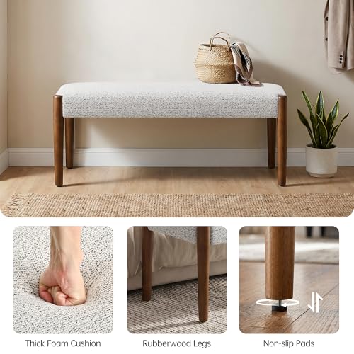 Usaint 42" End of Bed Bench with Wood Legs, Heathered White with Walnut Leg - color: Heathered Off-white With Walnut Leg