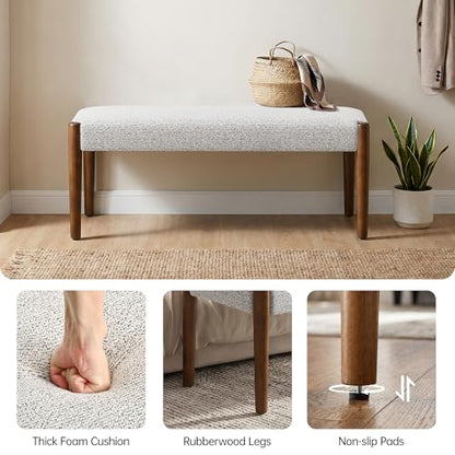 Usaint 42" End of Bed Bench with Wood Legs, Heathered White with Walnut Leg - color: Heathered Off-white With Walnut Leg