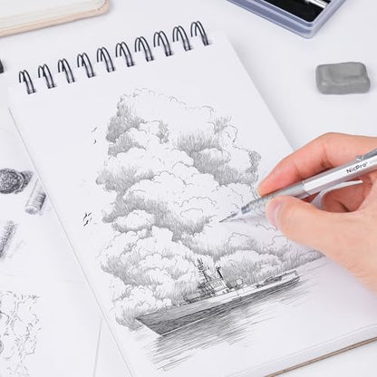 Nicpro Metal Mechanical Pencil Set 5 PCS Art Drafting Pencils For Sketching | 0.3, 0.5, 0.7, 0.9 mm & 2mm Graphite Lead Holder For Drawing With 9 Tubes (4B 2B HB 2H Colors) Lead Refills Erasers Case - color: Silver, style: 0.3 0.5 0.7 2.0