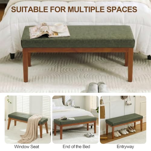 43.5" Upholstered Faux Leather End of Bed Entryway Bench, Olive Green - color: Olive Green-pu