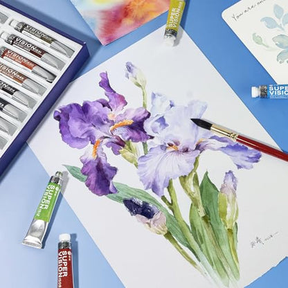 SUPER VISION Watercolor Paint Set Master Artist Grade, 24 Colors x 8ml Watercolor Paint Tubes, Professional Watercolors Made from Mineral Pigments and Gum Arabic