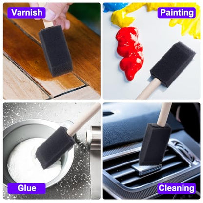 HINZIC 5pcs 1'' Foam Paint Brushes, Sponge Painting Brushes, Black | Sponge Head with Wood Handle, for Staining Retouching, Painting, Crafting, Varnishes - size: 1 inch