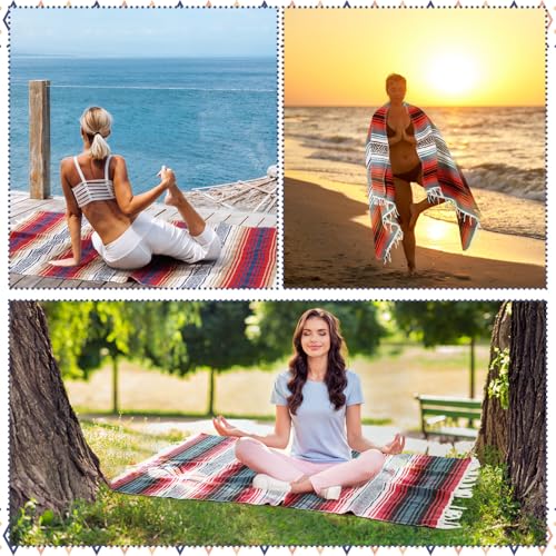 Peryiter 9 Pcs Mexican Yoga Blanket Striped Falsa, 45x70,Light Colors - color: Light Colors