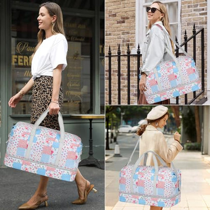 IBFUN Weekender Bags for Women, 21" Travel Duffle Bag with Shoe Compartment - color: E3-Blue