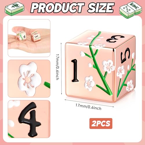 2 Pcs Mahjong Dice Metal, Modern, Rose Gold | D6 Mah Jong Dice,Standard Size Mahjong Dice, Durable Material, Replacement for Lost Dice, Board Game Mahjong Supplies - color: Rose Gold, size: Modern