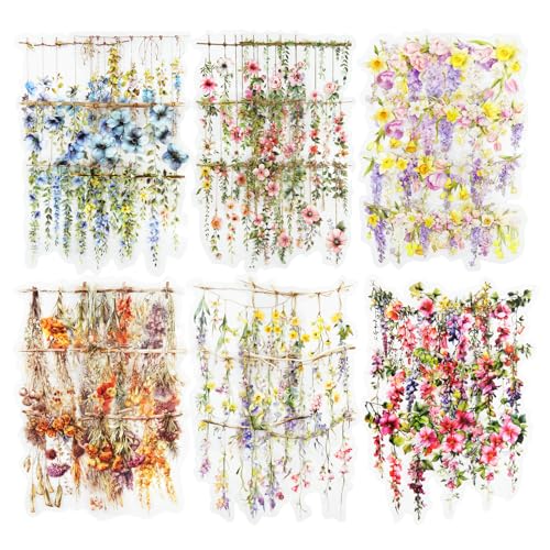 60 Pcs Hanging Floral Stickers for Scrapbooking and Journaling | PET material with hanging flowers and trailing vines for junk journals, collage, planners, card making and DIY crafts - color: Bloom Time