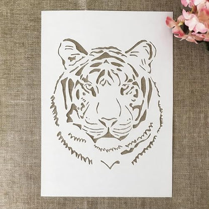 TIAMECH A4 Reusable Tiger Head Stencil for Painting | Wild Animal Tiger Face Layering Template, DIY Wall Art, Wood Furniture, Scrapbook & Crafts (8.3x11.7inch) - style: Tiger Head