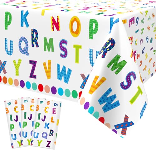 3Pcs Alphabet Plastic Tablecloth, 54 x 108 Inch Educational ABC Alphabet Party Table Cover for Early Learning, Boys and Girls Birthday Party Supplies - color: Alphabet