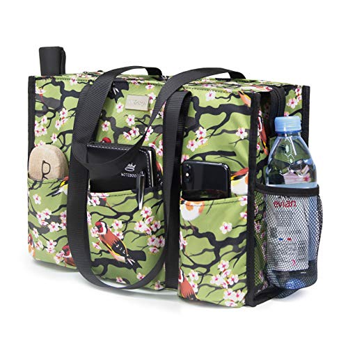 TOPDesign Utility Water Resistant Tote Bag with 13 Pockets, Zipper Closure - color: Bird, size: Medium