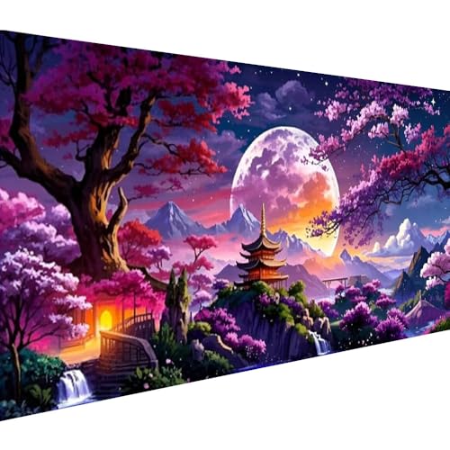COHAYISY Large Size Tree and Moon Diamond Painting Kits for Adults, Large Size Full Drill Diamond Arts Rhinestone Pasted, DIY Painting Diamond Dot Arts Crafts for Home Wall Decor Gift 27.5 X 15.7inch - color: 25-25 The moon and mountain scenery