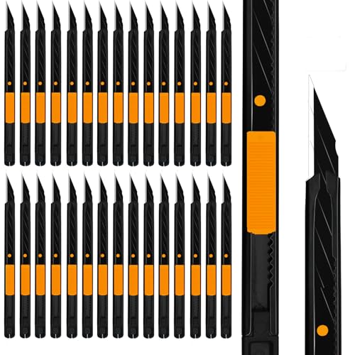 30pcs 9mm Snap-off Knives with 30-Degree Precision Blade Orange | Safety Auto-lock, Sharp Blade, Easy to change blade, Lightweight Portable, Come with a Storage Case, Good for Crafting - color: Orange