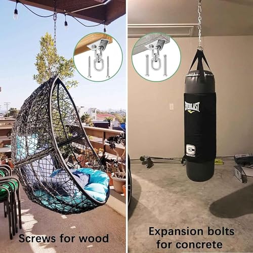 Swing Hanger for Wooden & Concrete Swing Set, 2000LB Capacity Hammock Hanger 360°Rotate Stainless Steel Swing Hammock Hanging Kit Hardware, Heavy Duty Swing Brackets for Porch Playground Yoga-2 Packs