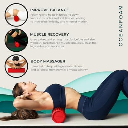 Oceanfoam Tidal Roller - Red - Muscle Massage Foam Roller for Back Pain & Stretching - Firm and Ergonomic Wide Wave Textured - Yoga, Athletics, & Wellness - Full Size, 20" x 5" - color: Red