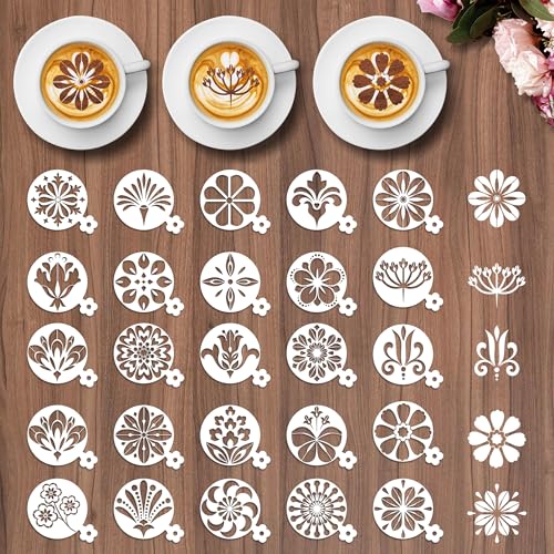Sitsink Mandala Flower Coffee Stencils - 25 Pcs Stencils for Cookies Sourdough Bread Decor, Reuable Template for Crafts Floral Design - style: flower coffee