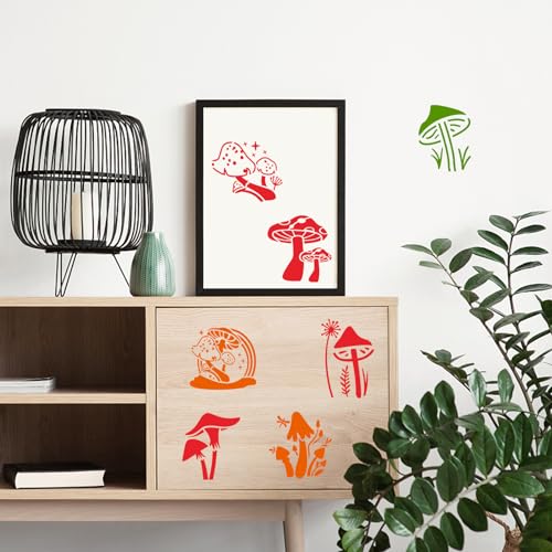 Augshy 56Pack Mushroom Stencils for Painting Moon Flowers Wall Decor 3 Inch | Reusable Plastic, Wall Floor Rock DIY Art Projects, Painting Stencils for Walls, Mushroom Wall Stencil Template - style: Mushroom