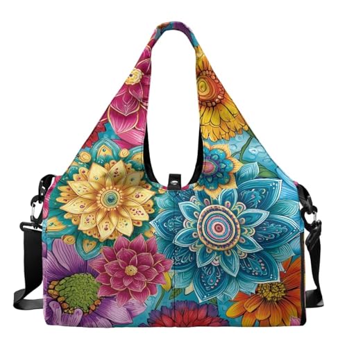 Mandala Women's Gym Bags Waterproof Yoga Mat Bags with Shoe Compartments Double Zipper Sports Bag Colorful Flower Shoulder Bag for Girls Practice Work - color: Boho Mandala