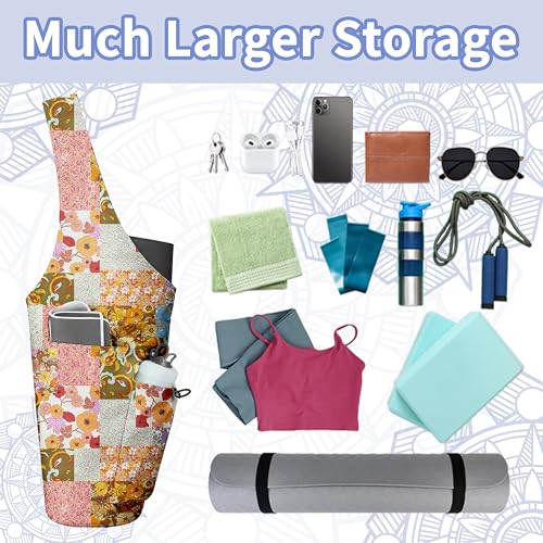 Yoga Bag for Women, Large Yoga Mat Bag Tote Carrier with Wet Dry Pocket - color: Bohemian Flowers