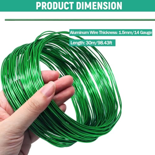 Luomorgo 14 Gauge Aluminum Craft Wire, Green, 100FT | Anodized, Bendable, Jewelry Making, DIY Crafts, Floral & Sculpting - color: Green, size: 14 Gauge