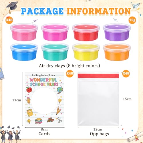 VioraWhite 48 Pcs Back to School Air Dry Clay Set with Card and Gift Bags DIY Clay Model Arts and Crafts Gift Graduation Party Favors Prizes for Kids Students Children Classroom - style: Back to School
