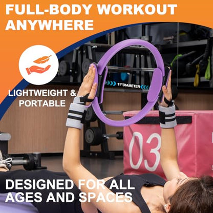 Tsikavo Pilates Ring, Pilates Ring Circle and Ball Set, 12 Inch Magic Circle Pilates Ring,9 Inch Small Exercise Ball,Resistance Bands Set, Home Pilates Equipment for Women - color: Purple