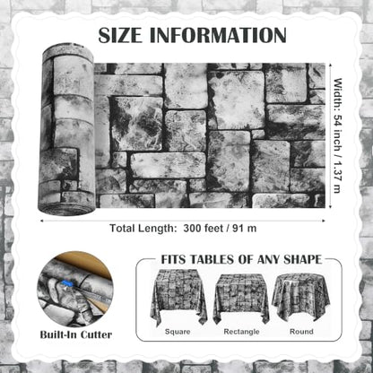 300FT x 54IN Stone Wall Plastic Tablecloth Roll with Slide Cutter Box | Heavy Duty Disposable Table Cover & Wall Backdrop, Cut-to-size for Medieval Party, Community, BBQ & Holiday Events - color: Deep Gray, size: 3600" x 54" (Rectangular)