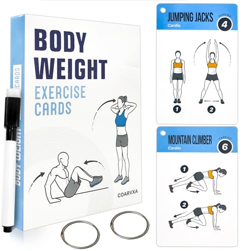 Bodyweight Workout Cards for Women & Men-50 Bodyweight Workout Cards，Includes 2 Rings& Dry-Erase for Easy Organization-Home, Gym or Studio (Bodyweight) - color: Bodyweight
