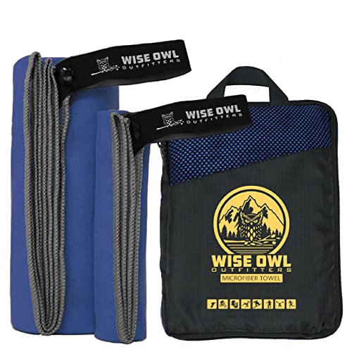 Wise Owl Outfitters Microfiber Camping Towel - Quick Dry Towel for Travel, Backpacking, Hiking, Beach, Gym & Yoga - Compact, Fast Drying & Lightweight - color: Royal Blue, size: Large (24x48) + Washcloth (12x12)