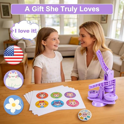 Happizza Button Maker Machine 58mm/2.25in, Pin Maker Machine Kit with 30 Buton Parts, DlY Badge Maker, Purple Button Press Machine, Perfect Beginner Experience Kit, Ideal for School, Parties, Events - color: Purple
