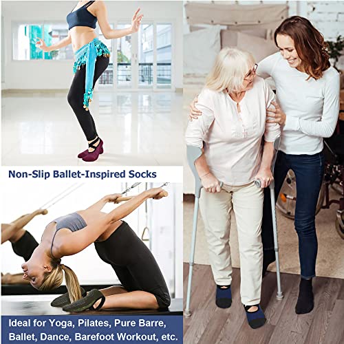 Ozaiic Pilates Socks for Women Non Slip Grip Yoga Barefoot Indoor Workout | Breathable cotton grippy sock, slipper sticky socks, one size fits women for barre, ballet, dance, hospital, home - color: 4 Pairs -Green/Blue/Cyan/Red