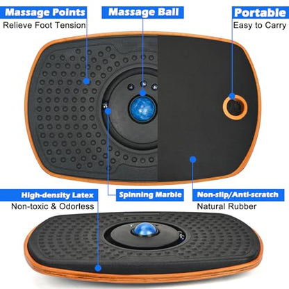 Standing Desk Anti Fatigue Mat Balance Board with Marble, 360° Rotation Exercise Wooden Wobble Board Stability Rocker Perfect for Office, Workstation, Home, Gym, Kitchen