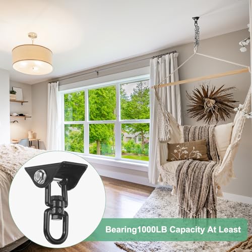 M METERXITY 360° Swivel Swing Hangers, 1200 LB Capacity Stainless Steel Hammock Hanging Kit Swing Hook for Ceiling/Chair/Yoga/Punching Bag/Gym/Playground, Ceiling Mount Swing Bracket [Black]