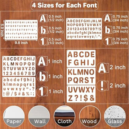 1/2, 3/4, 1, 2 Inch Letter Stencils for Painting, 15 Pack Reusable Plastic Alphabet and Number Stencils for Crafts Art Projects