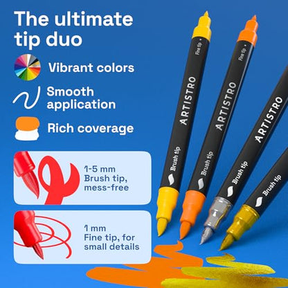 ARTISTRO 100 Acrylic Dual-Tip Glass Marker Pens for Wine Glasses | Brush + Fine Tips Vibrant Dual Tip Paint Pens for Party Charms, DIY, Craft - Art and Craft Supplies for Adults, Teens, Kids